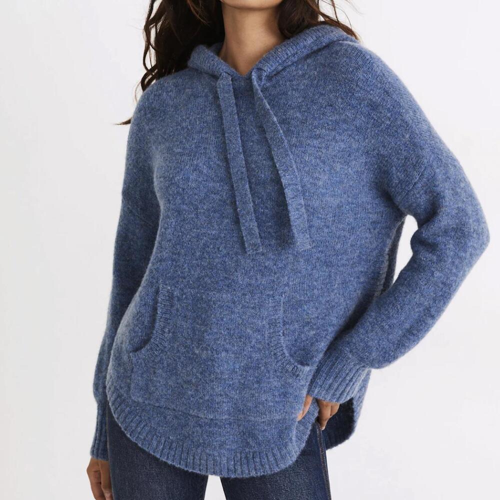 Madewell Heathered Blue Hooded Cowl Sweater